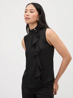 RW&CO. Black Sleeveless Ruffle High-Neck Top